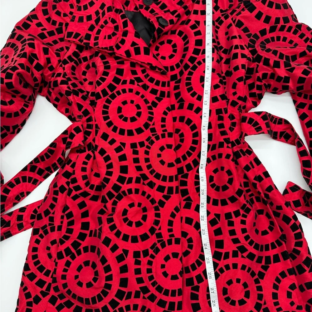 UBU Red Black Velvet Flocked Belted Statement Jacket Large - Picture 10 of 12